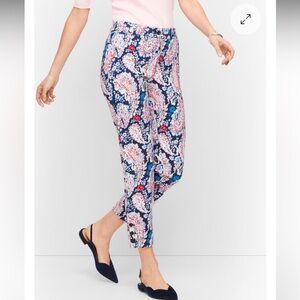 TALBOTS The Perfect Crop Pants Paisley Scroll Women's Blue Pink Straight Leg 12